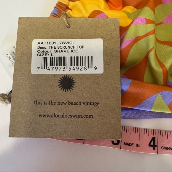 Aloe Aloe “Scrunch Top” Bikini Top Shave Ice Print | Size L NWT - Picture 4 of 7